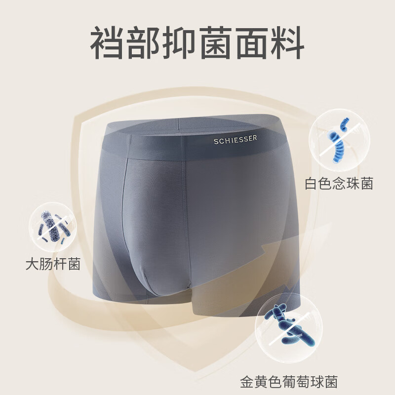 Schiesser德国舒雅男士内裤男80S莫代尔3A抑菌平角内裤【2条装】E5/19928T 深灰+宝蓝 2条 XL
