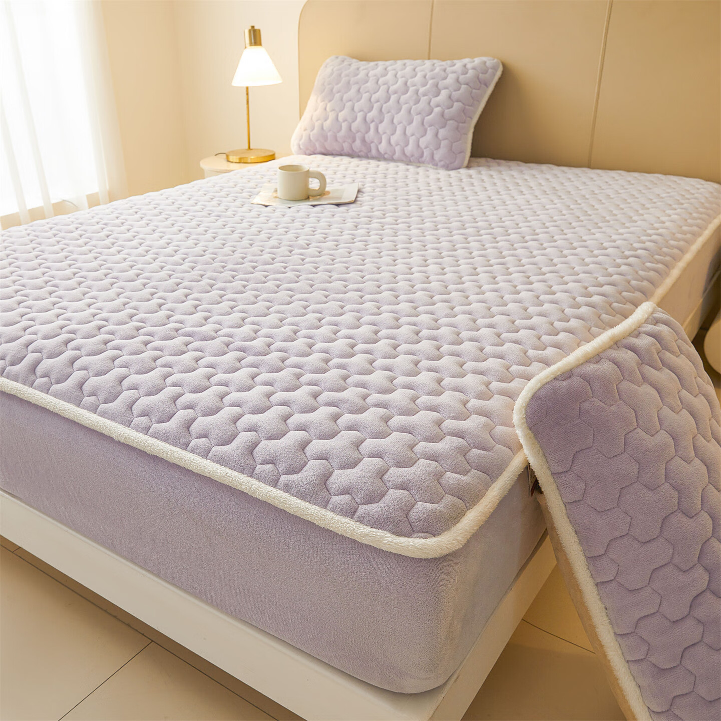 雅鹿牛奶绒夹棉床笠1.8米x2米床单床套罩床垫保护套加厚a类母婴三件套 牛奶绒夹棉床笠-雪青【A类加绒加厚】  180*200三件套+30cm高度