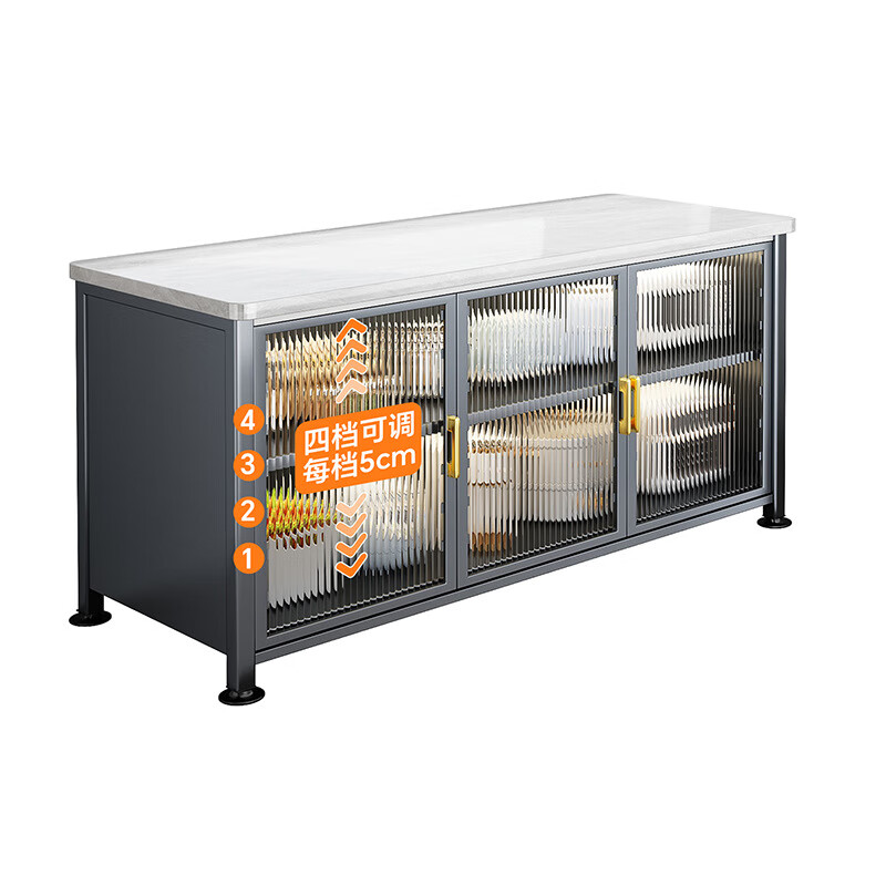 ZSVIP德国岩板餐边柜厨房置物架免螺丝落地加厚收纳柜微波炉烤箱多功能 【白色3层】【长120宽45】速装免螺丝*4档可调