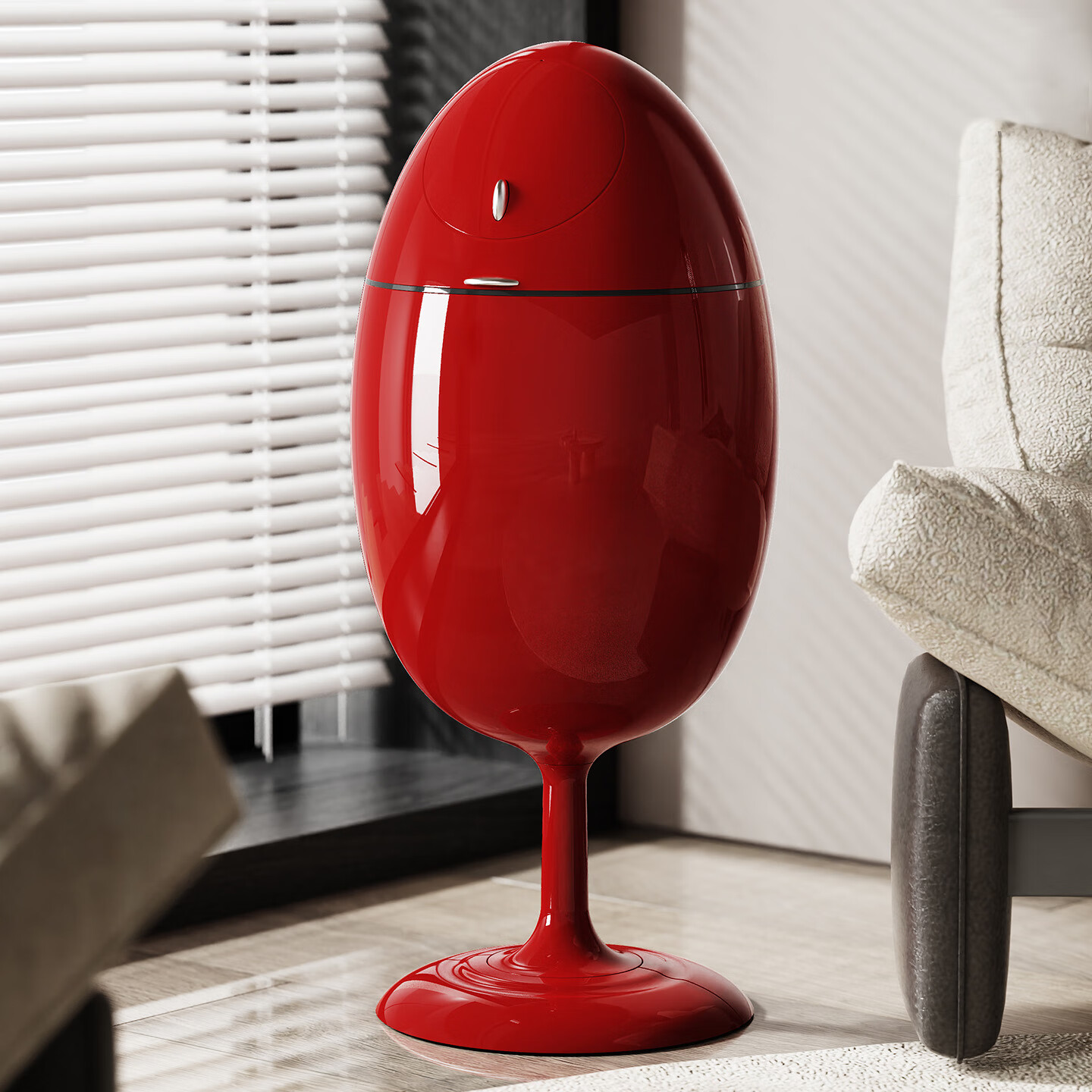 艾仕可（ASCOR）恐龙蛋垃圾桶家用高颜值高档2025新款卧室专用免弯腰客厅轻奢大号 恐龙蛋丨亮面红-大号