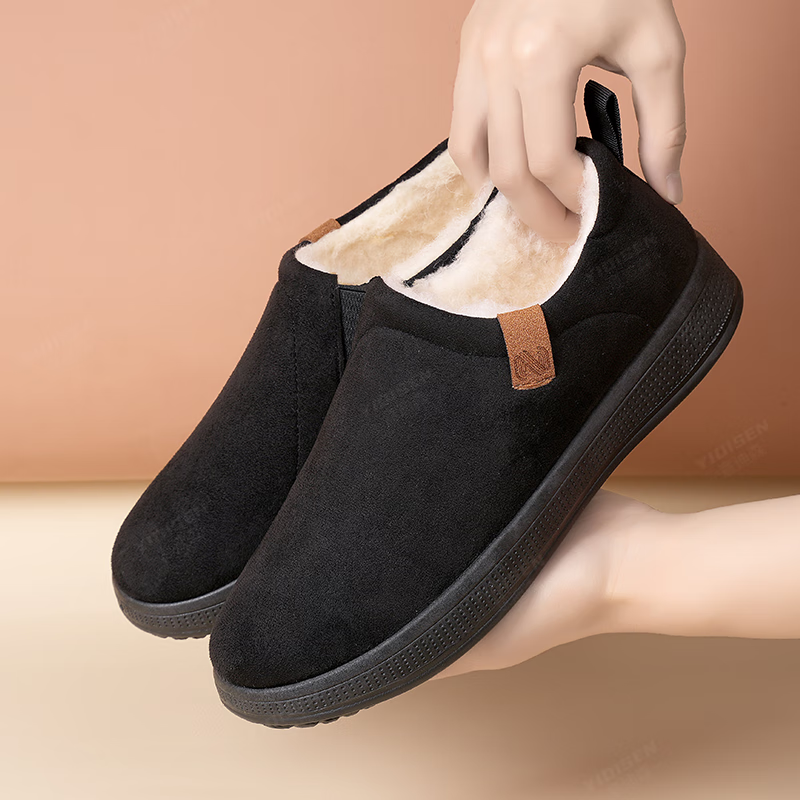 意迪森老北京棉鞋男冬季加绒加厚保暖一脚蹬轻便中老年爸爸棉鞋防滑防风 咖啡色 加绒 【轻便加厚绵羊毛】 41 (255mm) 正码正拍