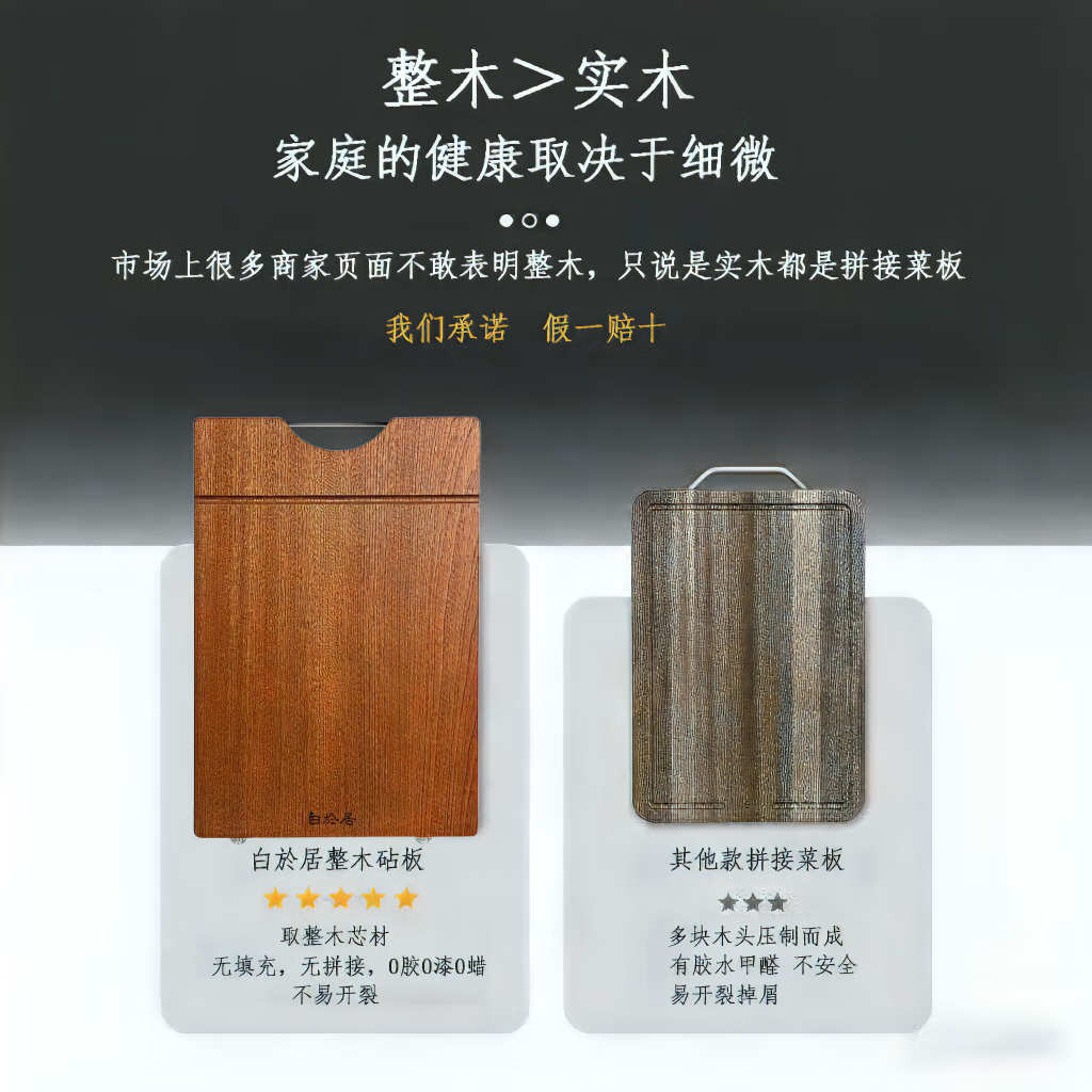 白於居百年龄刚果进口乌檀木整木砧板实木家用切菜板防霉抗菌食品级面板 40*28*2.5cm【2-4人用】 【整木原切】