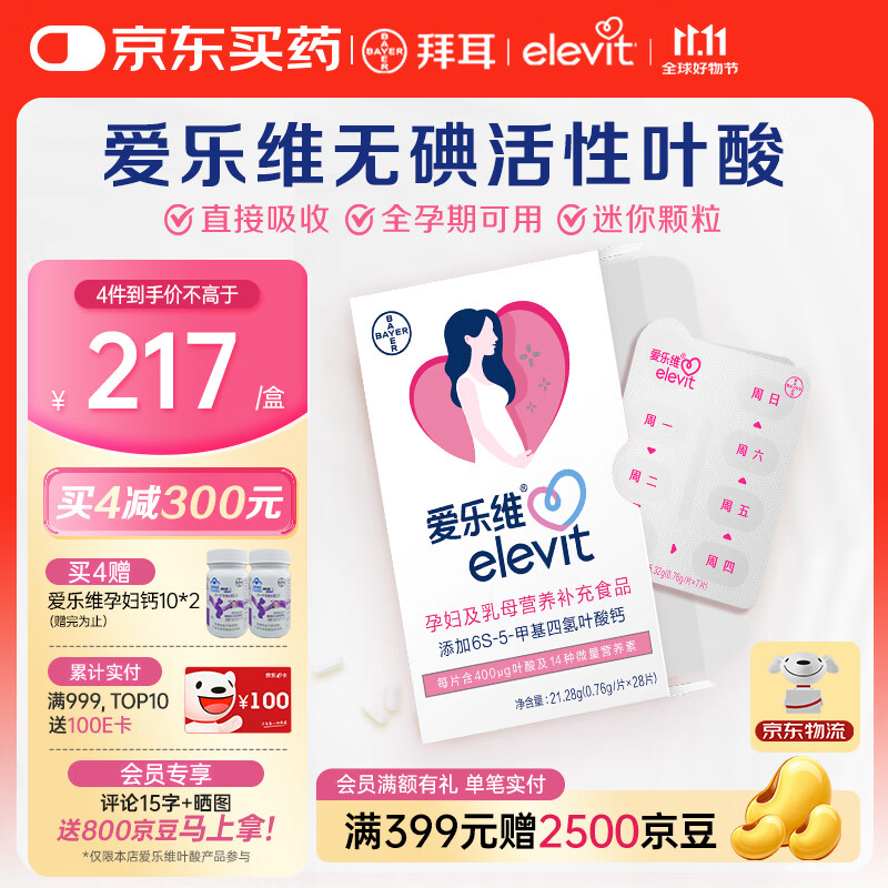 Elevit活性叶酸中国版备孕孕妇复合维生素片28粒备孕哺全期适用无碘配方 【4周量/买4盒减320】哺乳期全孕期可用