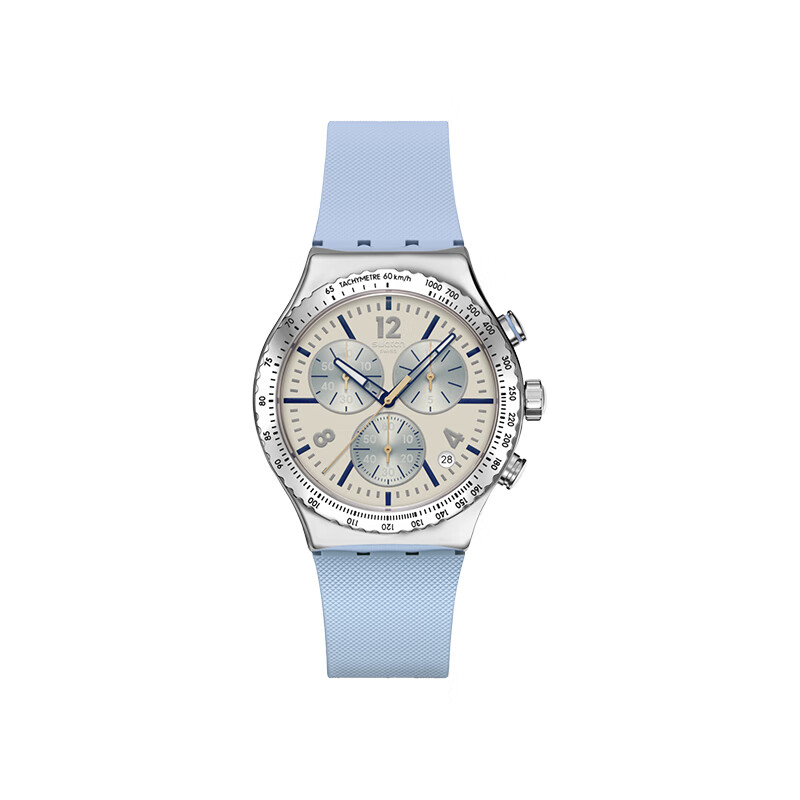 斯沃琪（Swatch）瑞士手表渐染系列多功能计时腕表读时清晰生日礼物男女石英腕表 冰蓝渐染 YVS536