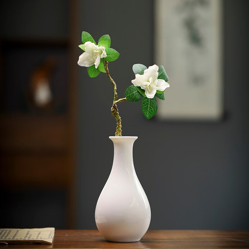 甄臻 观音玉净瓶茶道花插花器家居摆件陶瓷小花瓶观音瓶供佛禅意花瓶