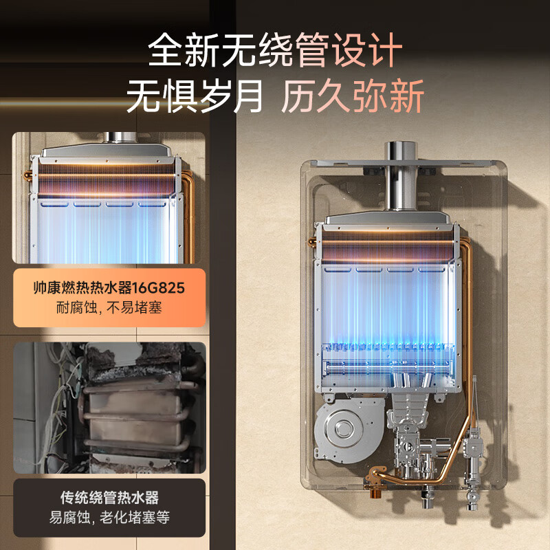 帅康（Sacon）燃气热水器天然气家用 水伺服恒温13升16升智能防冻ECO节能抑菌多重安全防护C805/G825/G826 16L 【小铜盾】-水伺服恒温+全面玻璃屏