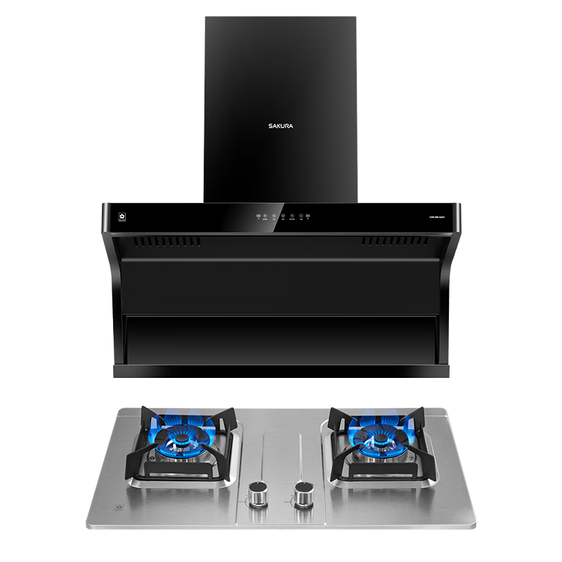 櫻花（SAKURA）抽油煙機頂側雙吸QA01家用抽煙機燃氣灶觸控式上下雙進風口23立方大吸力脫排煙灶套裝以舊換新國補 QA01+TSA01【5.0KW不銹鋼兩件套】