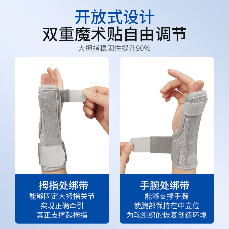 通用腱鞘炎护腕大拇指手腕扭伤固定护套贴手指固定器关节夹板 灰色单 灰色单只装 腱鞘护腕