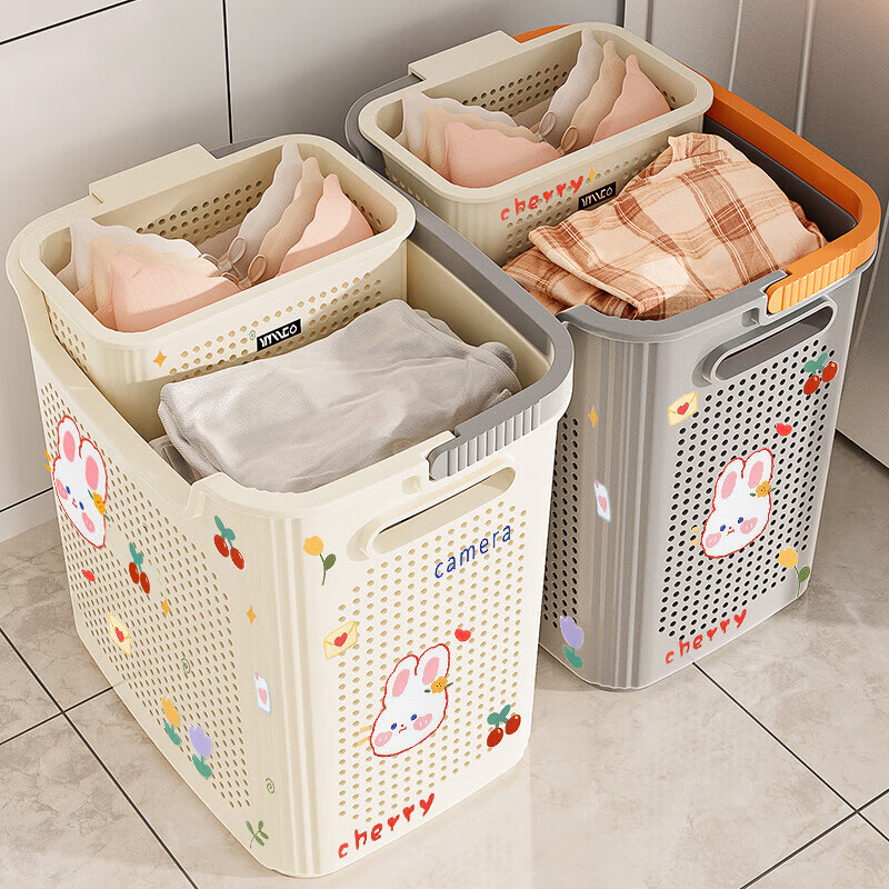 稻草熊床边收纳篮高颜值可爱床边挂篮学生宿舍文具杂物收纳筐整理收纳篮 月光白大号脏衣篮+内衣篮 大号