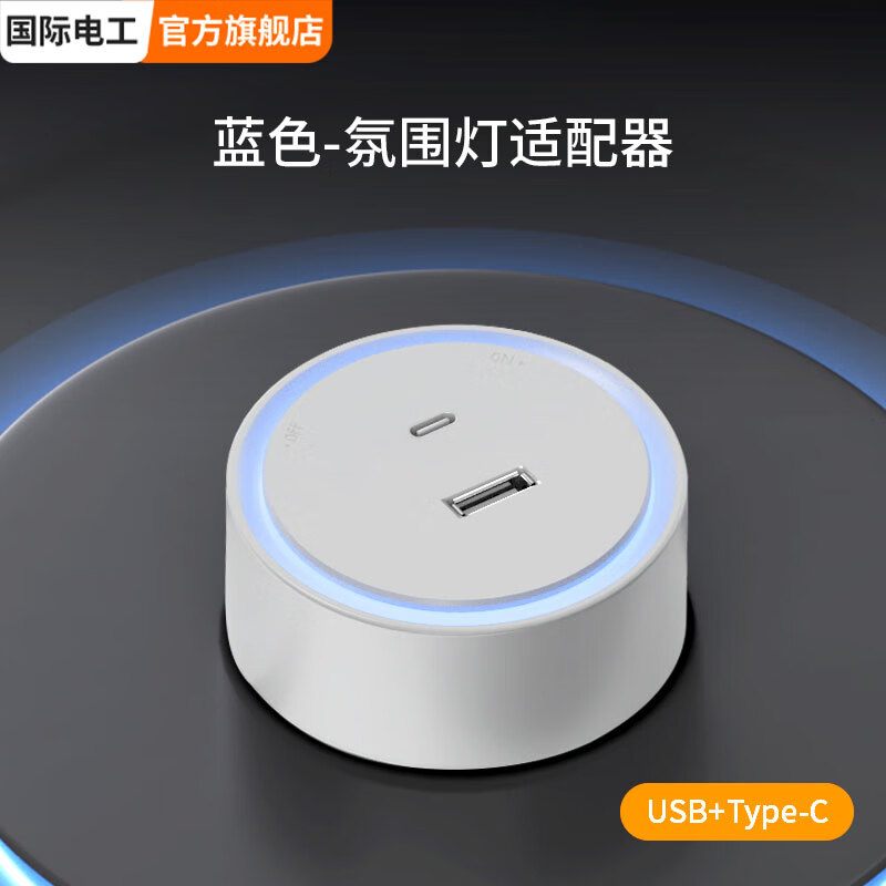 国际电工明装山丘感应灯轨道插座可移动壁挂式电力导轨玄关餐边柜滑动电源 (白色)USB+Type-c蓝灯适配器