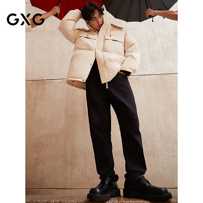 GXG男装 重磅不易褪色宽松直筒牛仔裤休闲长裤 深蓝色 170/M