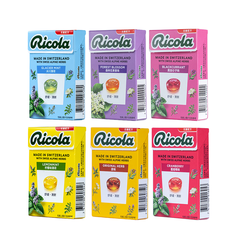 �����֣�Ricola��IU�Ƽ���ʿ�������Ǳ�����������������������滺��ɤ��40g*6�� 6��ζ��1��(����ƻζ) 40g