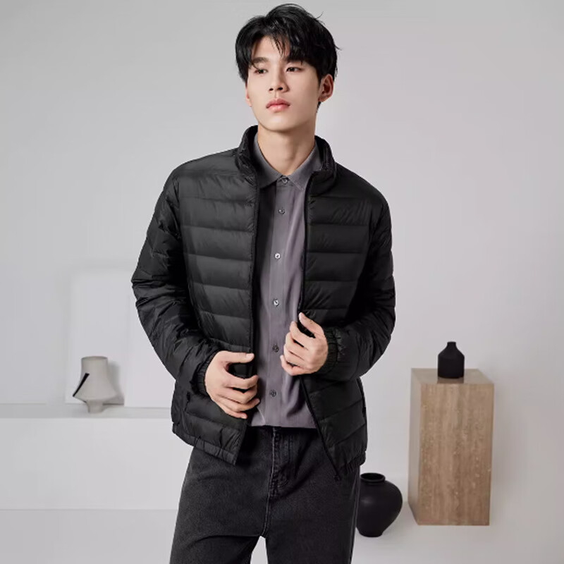 罗蒙(ROMON)轻薄短款羽绒棉服男士2025新款秋冬外套户外休闲立领连帽棉衣 立领黑色 3XL (170-185)