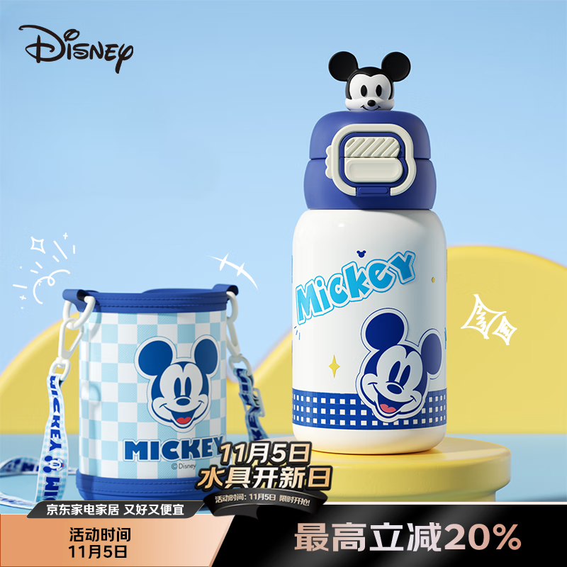 迪士尼（Disney）儿童保温杯316男女小学生上学专用550ml吸管水壶带杯套10655-3