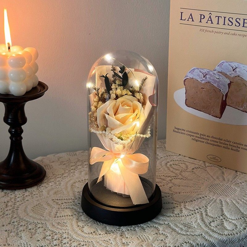 OYKTN仿真花轻奢永生花束仿生花礼盒感生日礼物女生老婆闺蜜圣诞节 香槟色 送手提袋