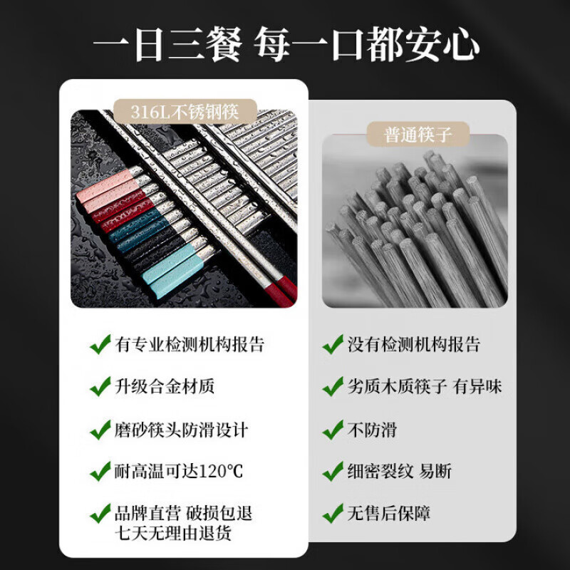 DEATKN德国筷子不锈钢抗菌防霉高级一人一双专人专用316食品级家用含钛 医用级不锈钢筷子 6双 专人专筷