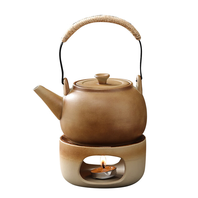 北牧星南瓜提梁壶粗陶泡茶壶单壶蜡烛温茶炉底座家用围炉煮茶暖茶小火炉 温茶炉全套+反口四杯+南瓜提梁壶