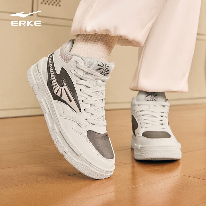 鸿星尔克女鞋高帮板鞋休闲鞋子2025春季新款厚底复古运动鞋女 52124401007-002 37