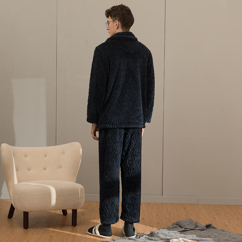 芬腾男士睡衣珊瑚绒家居服套装秋冬保暖 M98241403-宝兰 XL