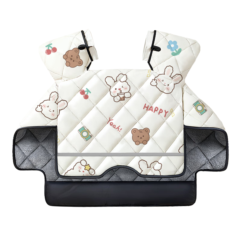 多次元电动车挡风被冬季加大加厚电瓶车摩托车加宽防风罩挡雨水保暖被 米白兔【加宽侧翼+双防风把套】