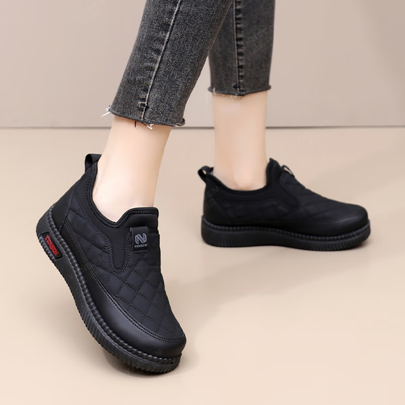 意迪森2025新款棉鞋女士雪地靴加绒加厚保暖中老年软底防滑妈妈鞋一脚蹬 黑色 加绒 38 (240mm)