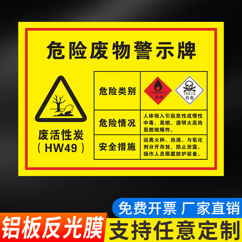 废活性炭危险废物警示牌2025新版汽修工厂危废标识牌废机油桶废油 废