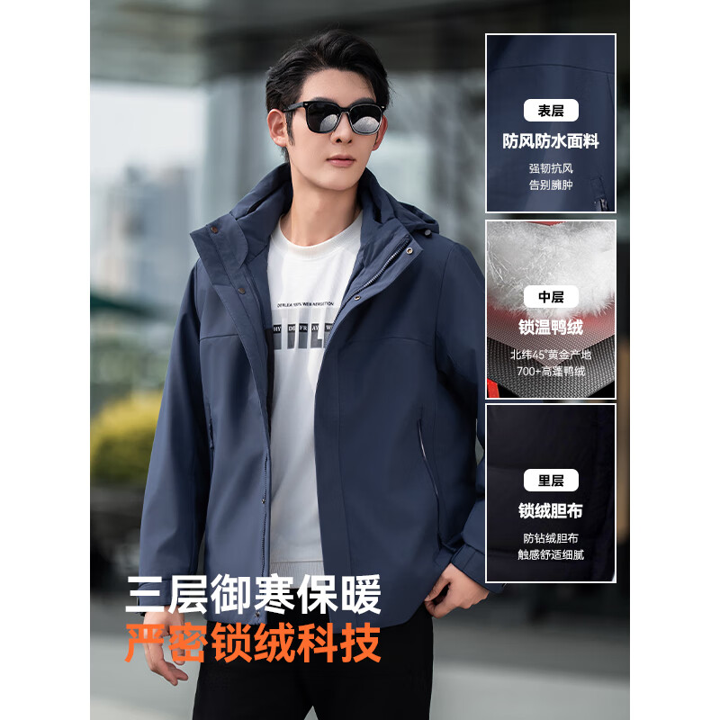 康博秋冬新款短款羽绒服通勤连帽实用休闲轻薄男 蓝色 L (175)