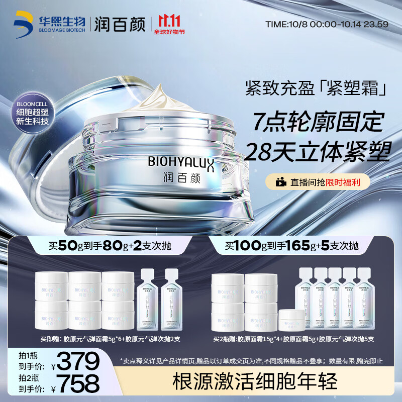 润百颜【樊治欣推荐】胶原紧塑面霜50g重组胶原蛋白抗皱护肤品华熙生物