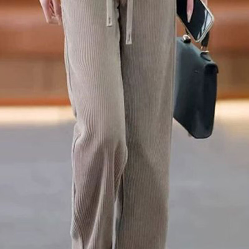 子牧棉麻2025秋冬装 休闲百搭阔腿裤高腰显瘦垂感筒裤直筒休闲裤0187 灰蓝色加绒 3XL (建议135-150斤)