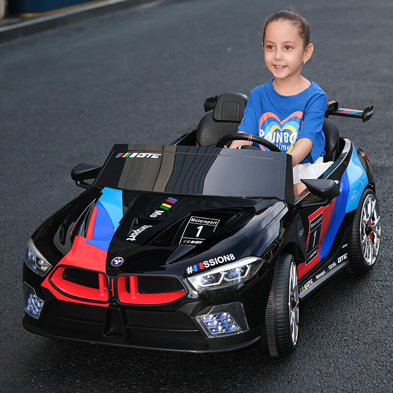 WORK BABY儿童电动车防宝马M8可坐大人2人超大号双人汽车宝宝遥控男女孩车 烤漆粉12V12A电瓶软座软轮