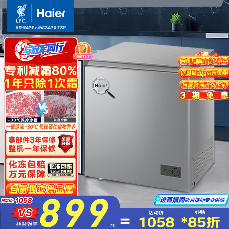 海尔（Haier）200升低霜小冰柜家用商用 冷藏柜冷冻柜两用冰柜京东自营租房小型冰箱小型冷柜BC/BD-200GHS9D补贴