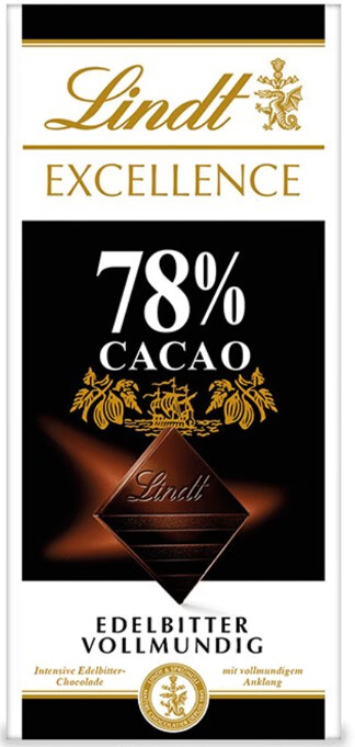 瑞士蓮（Lindt）【新鮮日期】德國進(jìn)口黑巧克力純可可脂100%特醇排塊 78%黑巧100克*1塊(26年3月)