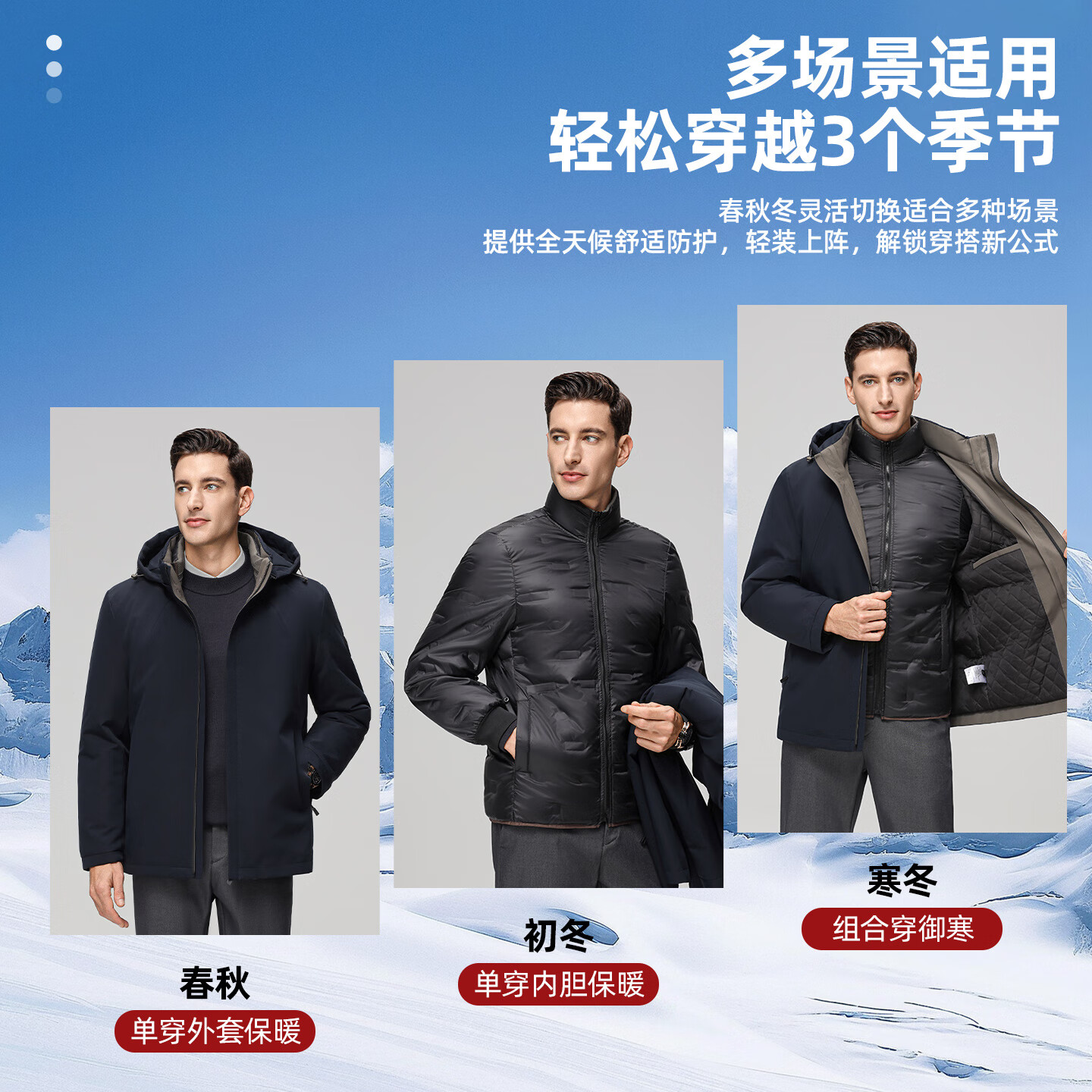 罗蒙(ROMON)可拆卸内胆连帽鹅绒羽绒服男士冬季三穿中长款保暖加厚外套防寒服 藏青 XL 180 (适合135-155斤