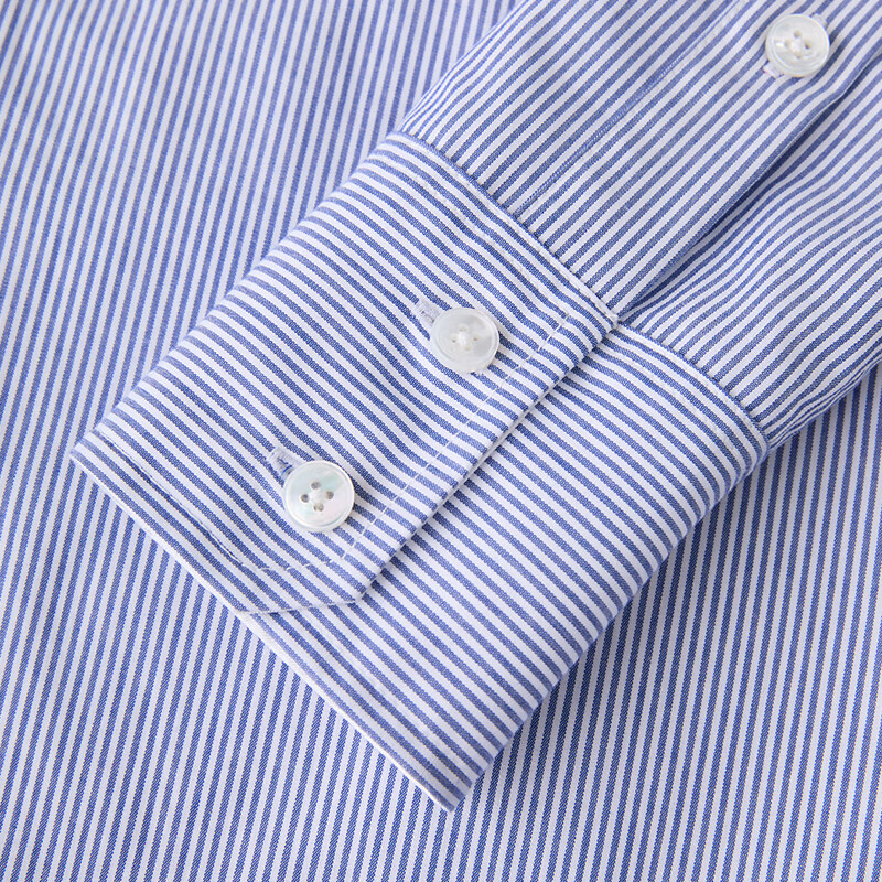 ZEZI100%长绒棉条纹衬衫女长袖职业装工装单排扣衬衣通勤开衫2025秋新 暗蓝条纹 M （115-125斤）