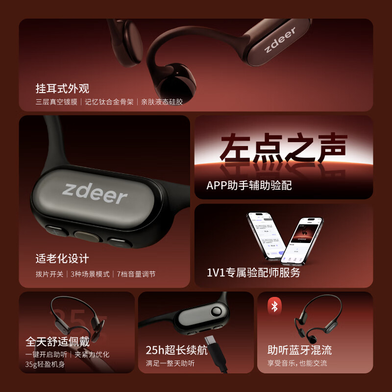左点zdeer骨传导助听器 防丢不入耳颅骨传中老年人轻中重度耳聋耳背 重磅首发｜全新4代骨传导｜25H长续航