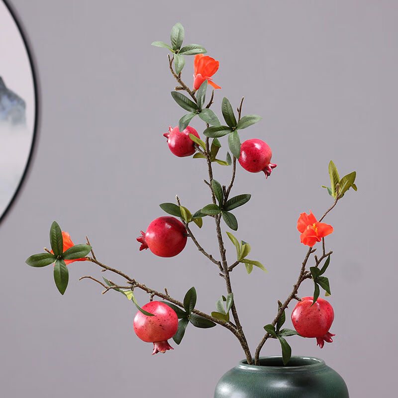 客厅玄关装饰摆件仿真花石榴假花节庆插花发财果柿子如意花束 单枝带花石榴红色