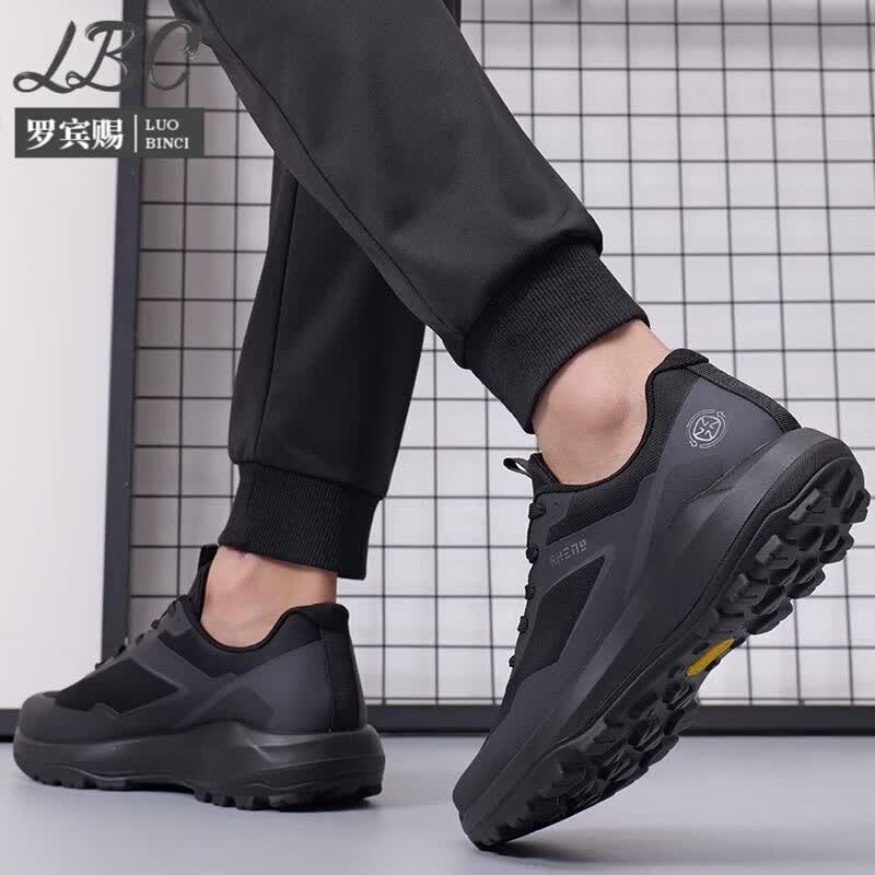 罗宾赐品牌轻奢鞋子男春夏季运动鞋厚底透气防滑男士高档休闲鞋旅游鞋 68801黑色【增高】-高端男鞋 42