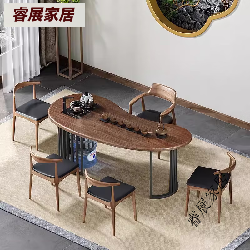 商者无域实木茶桌椅组合半弧形家用茶台网红创意茶桌阳台泡茶桌办公