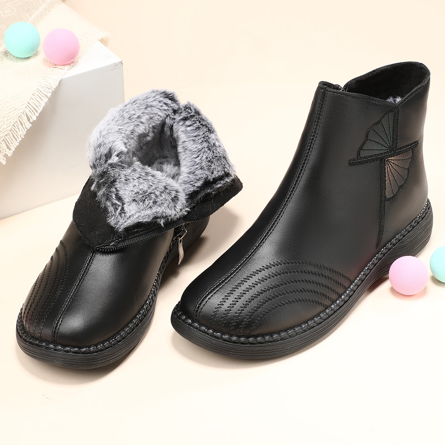 泰和源老北京布鞋短靴女防滑冬季防滑牛筋底加绒加厚保暖高帮妈妈鞋棉鞋 红色 40