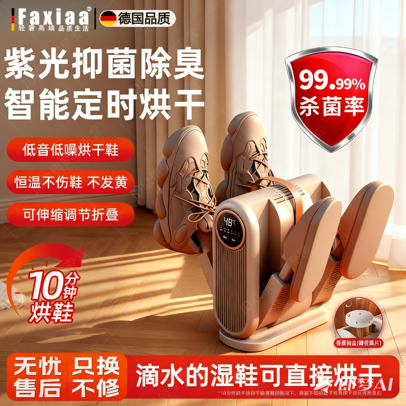 筏芯德国2025新款烘鞋器干鞋机恒温除臭除湿两用消毒杀菌家用烘干神器 德系四臂/150W【速干+除味+杀菌】可定时