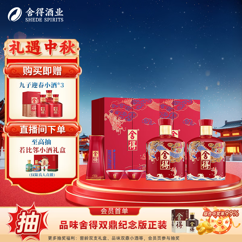 舍得沱牌 龙年生肖收藏纪念酒 周岁封酒 浓香型白酒  54度 500mL 2盒 双支装
