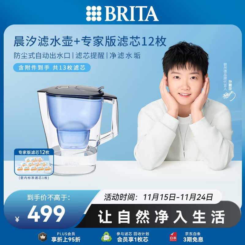 碧然德（BRITA）过滤净水器 家用滤水壶 Kalea 晨汐系列XL 3.5L（蓝）+专家版滤芯12枚（含组套）