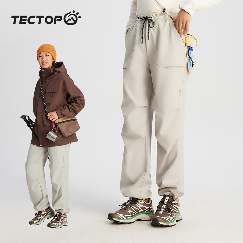 探拓（TECTOP）探拓户外软壳裤女伞兵裤秋冬新款工装裤宽松收口直筒弹力休闲长裤 黄螺 S