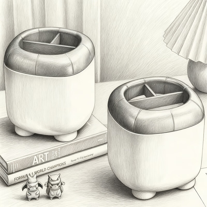 尔思家笔筒收纳盒奶油风ins分格桌面遥控器家用眉笔刷子桶梳妆台化妆刷 笔筒-红色