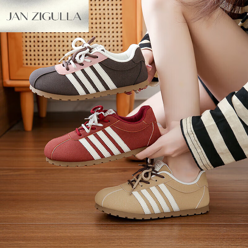 JAN ZIGULLA女士鞋子2025的新款休闲久站不累脚小众丑萌德训秋季chic设计感 安哥拉红 40