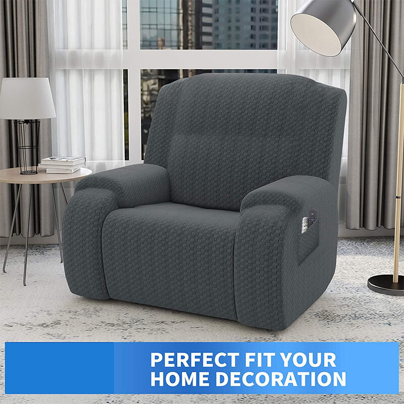 四季簾華方塊提花加厚全分體連體彈力凳子套罩店飯店擋污餐桌椅子 方塊提花黑色 全分體一人位按摩椅套