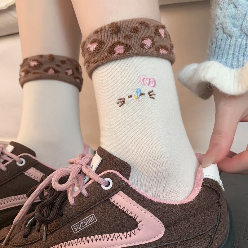 清洁JTT 纯色中筒袜四双装 蝴蝶结kt猫软糯袜子