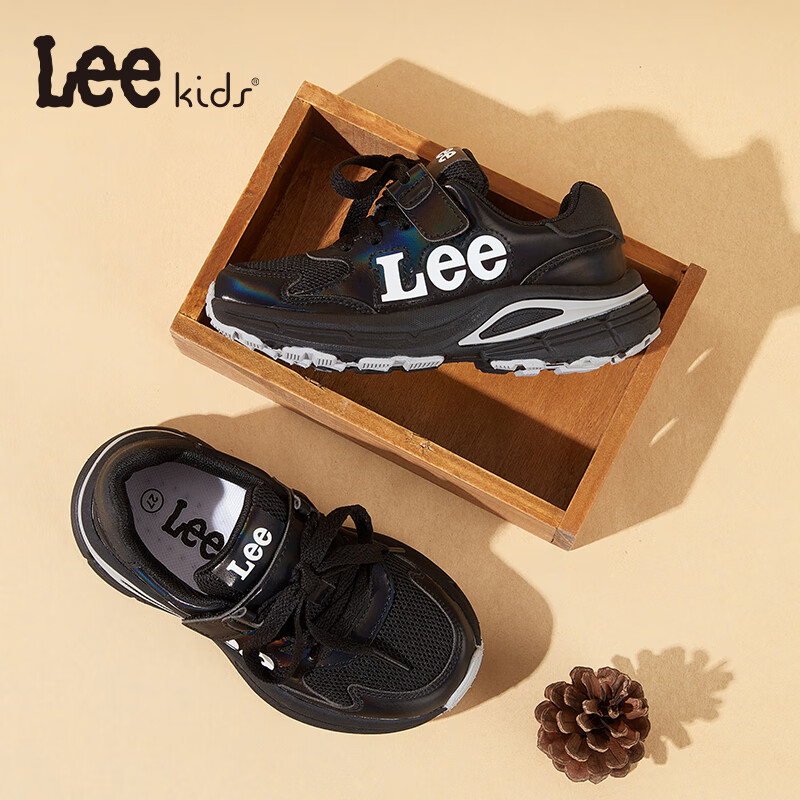 Lee童鞋秋季儿童运动鞋户外网面老爹鞋男女童透气跑步鞋中大童 黑色 33 【建议脚长203-208mm】