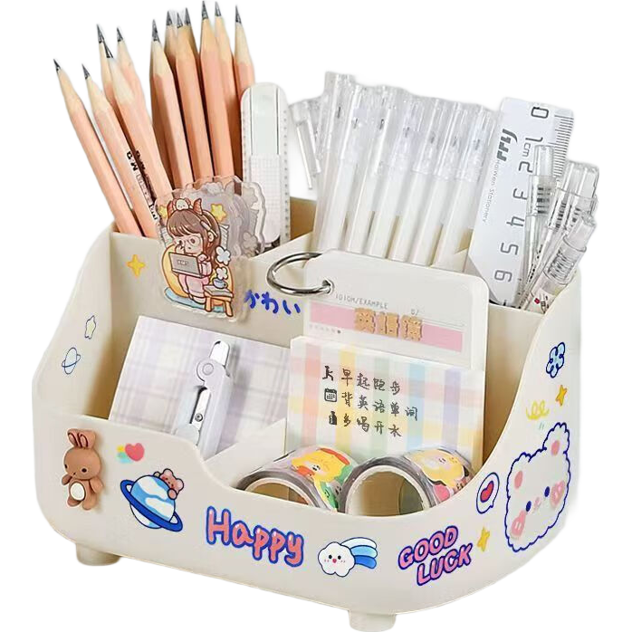 桌面可爱五格笔筒少女心ins高颜值宿舍杂物多功能卡通文具收纳盒 五格收纳盒1个装【颜色随机】