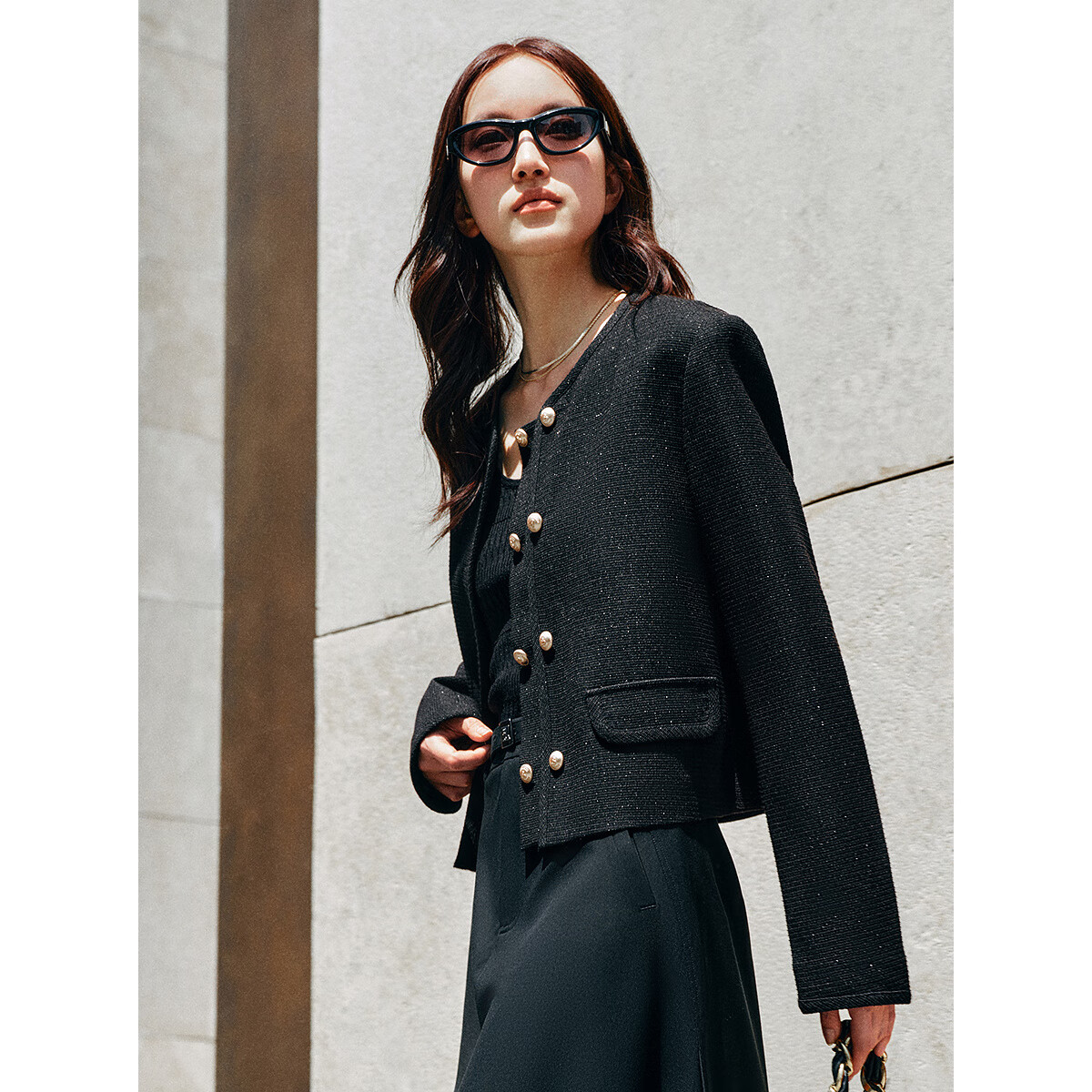 太平鸟秋冬外套集合链接新款女装小香风机车服PU外套冬装夹克 简约双排扣外套黑色 L